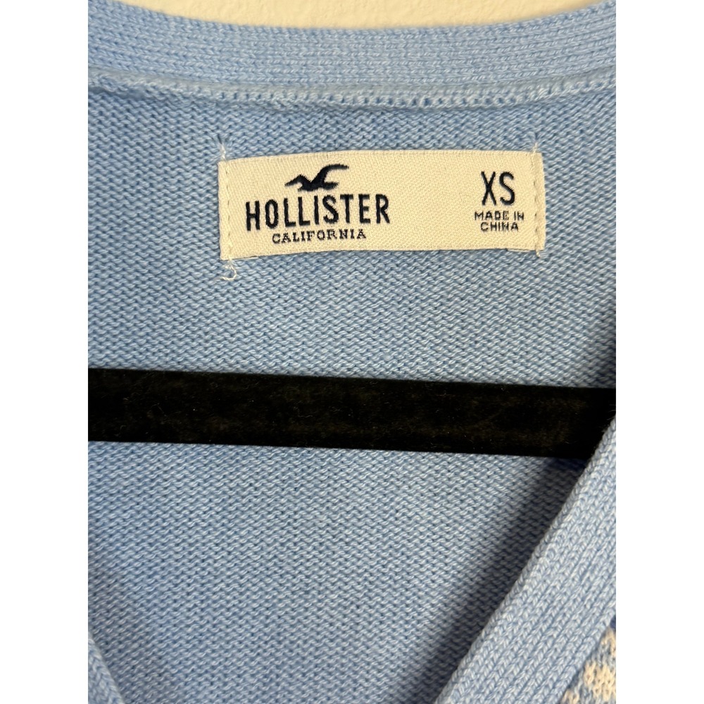 Hollister Blue Floral Cropped Cardigan Sweater Women XS V-Neck Button Front Y2K - Picture 3 of 4